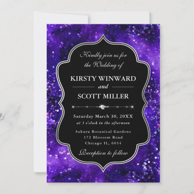 Purple Glitter Sparkle Elegant Wedding Invitation (Front)