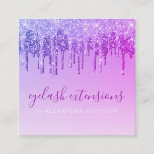 Purple Glitter Sparkle Eyelash Extensions Square Business Card