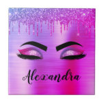 Purple Glitter Sparkle Eyelashes Monogram Name Ceramic Tile<br><div class="desc">Purple Faux Foil Metallic Sparkle Glitter Brushed Metal Monogram Name and Initial Eyelashes (Lashes),  Eyelash Extensions and Eyes Decorative Tile. The design makes the perfect sweet 16 birthday,  wedding,  bridal shower,  anniversary,  baby shower or bachelorette party gift for someone looking for a trendy cool style.</div>
