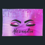 Purple Glitter Sparkle Eyelashes Monogram Name Kitchen Towel<br><div class="desc">Purple Faux Foil Metallic Sparkle Glitter Brushed Metal Monogram Name and Initial Eyelashes (Lashes),  Eyelash Extensions and Eyes Kitchen Towel. The design makes the perfect sweet 16 birthday,  wedding,  bridal shower,  anniversary,  baby shower or bachelorette party gift for someone looking for a trendy cool style.</div>