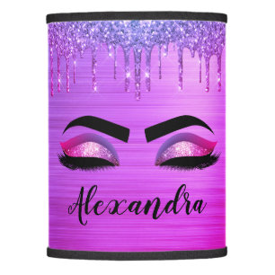 Purple Glitter Sparkle Eyelashes Monogram Name Lamp Shade