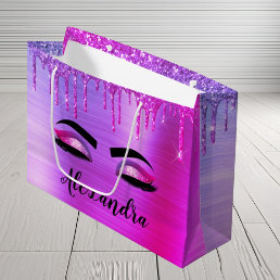 Purple Glitter Sparkle Eyelashes Monogram Name Large Gift Bag