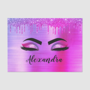 Purple Glitter Sparkle Eyelashes Monogram Name Tissue Paper