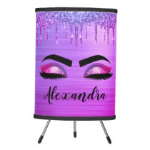 Purple Glitter Sparkle Eyelashes Monogram Name Tripod Lamp