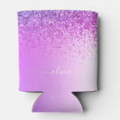 Purple Glitter Sparkle Glam Metal Monogram Name Can Cooler (Back)