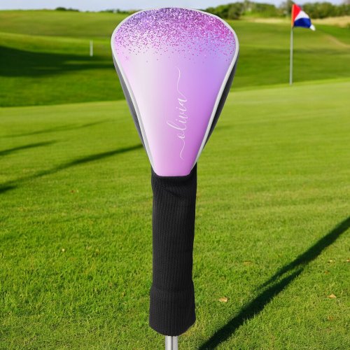 Purple Glitter Sparkle Glam Metal Monogram Name Golf Head Cover