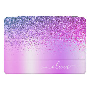 Purple Glitter Sparkle Glam Metal Monogram Name iPad Pro Cover
