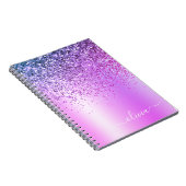 Purple Glitter Sparkle Glam Metal Monogram Name Notebook (Right Side)