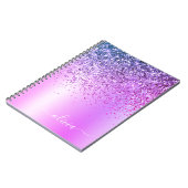 Purple Glitter Sparkle Glam Metal Monogram Name Notebook (Left Side)