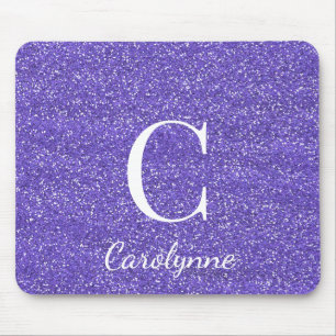 Purple Glitter Sparkle Glam Monogram Mouse Pad