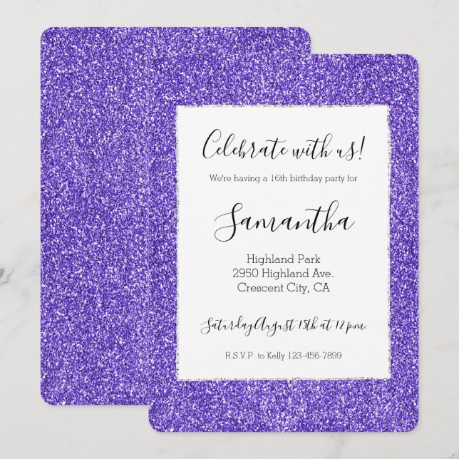 Purple Glitter Sparkle Invitation (Front/Back)