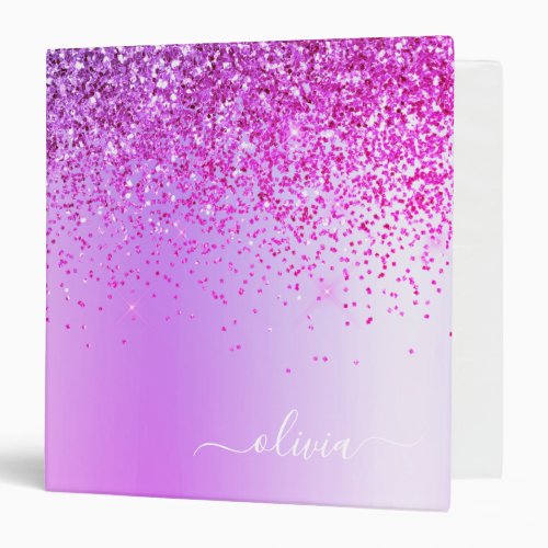 Purple Glitter Sparkle Metal Monogram Name 3 Ring Binder