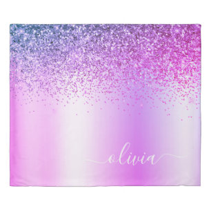 Purple Glitter Sparkle Metal Monogram Name Duvet Cover