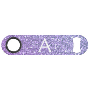 Purple Glitter & Sparkle Monogram Bar Key