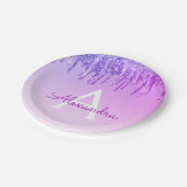 Purple Glitter & Sparkle Monogram Birthday Paper Plates (Angled)