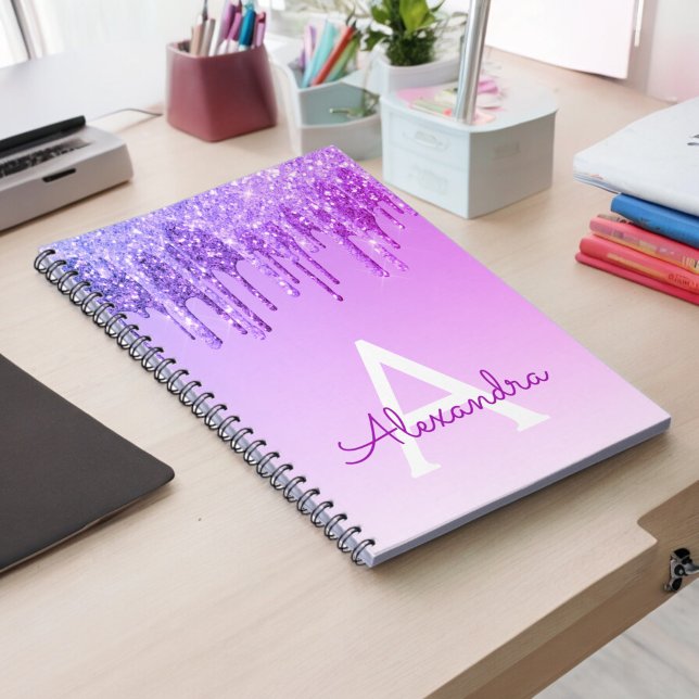 Purple Glitter Sparkle Monogram Notebook (Creator Uploaded)