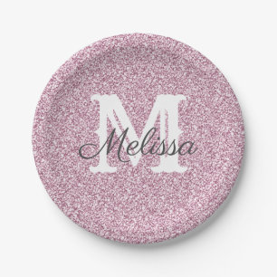 Purple Glitter & Sparkle Monogram Paper Plate