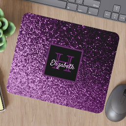 Purple glitter sparkle monogrammed name mouse pad