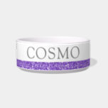 Purple Glitter Sparkle Pet Name Bowl<br><div class="desc">Royal purple glitter stripe with gray custom dog or cat name. Enter any personalized text you like for a sparkly pet food or water bowl. See our collection of coordinating bowls and get a set!</div>