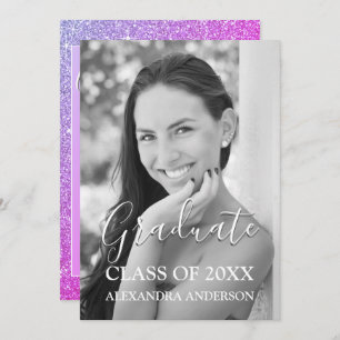 Purple Glitter & Sparkle Photo Graduation Party Invitation