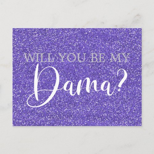 Purple Glitter Sparkle Quinceanera Dama Proposal Invitation Postcard