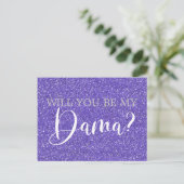 Purple Glitter Sparkle Quinceanera Dama Proposal Invitation Postcard (Standing Front)