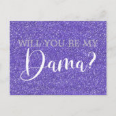 Purple Glitter Sparkle Quinceanera Dama Proposal Invitation Postcard (Front)