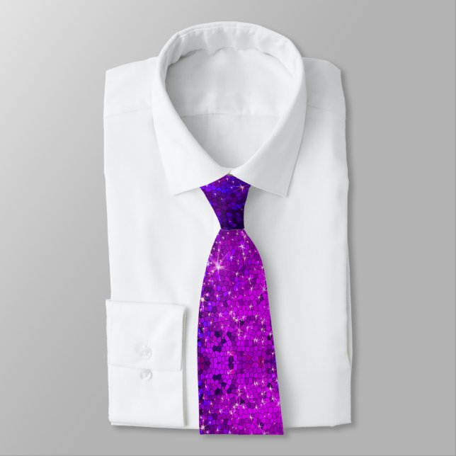 Purple Glitter Sparkle Sequin Bling Glam Fashion Neck Tie (Tied)
