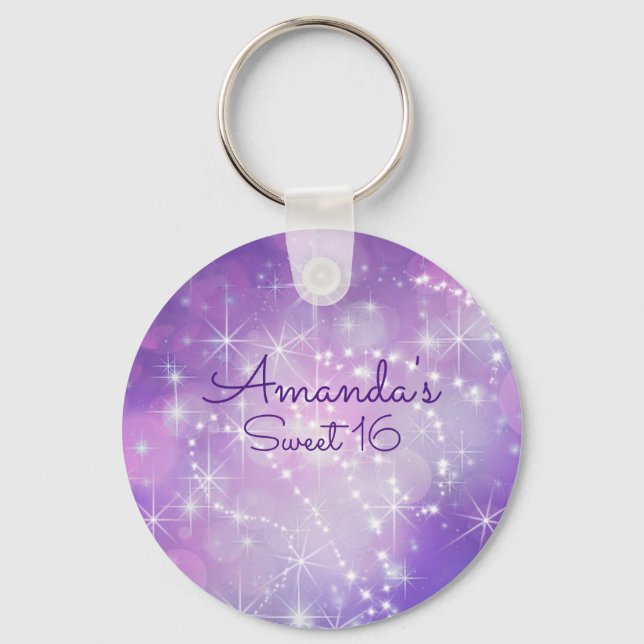 Purple, Glitter,  Sparkle, Sweet Sixteen Favor Keychain (Front)