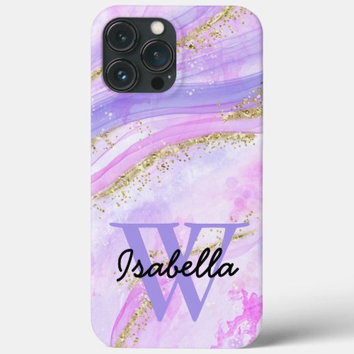 Purple Glitter Sparkles Monogram Name Personalized iPhone 13 Pro Max Case