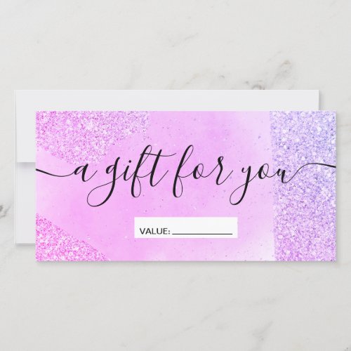 Purple glitter sparkles pink chic gift certificate