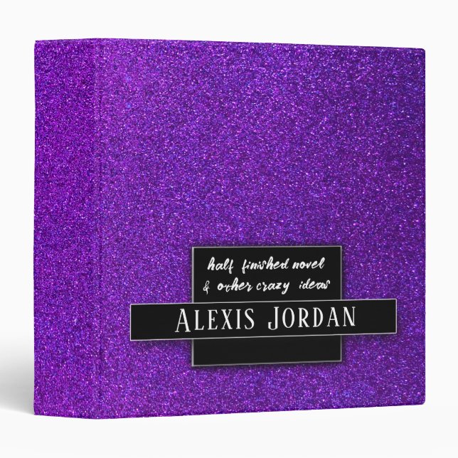 Purple Glitter Sparkles Recipe Book Photo Album 3 Ring Binder (Front/Spine)