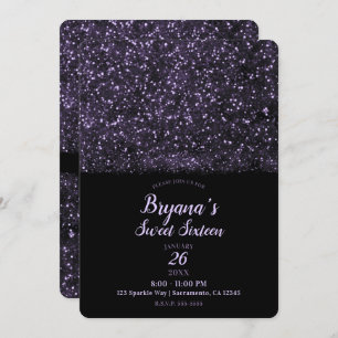 Purple Glitter Sparkling Lights Sweet 16 Party Invitation