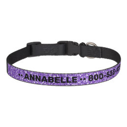 Purple Glitter Sparkly Girly Name and Phone Number Pet Collar