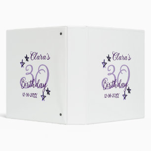 Purple glitter stars 30th birthday modern retro 3 ring binder