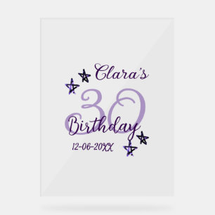 Purple glitter stars 30th birthday modern retro acrylic sign