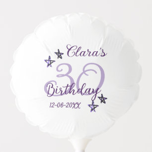 Purple glitter stars 30th birthday modern retro balloon
