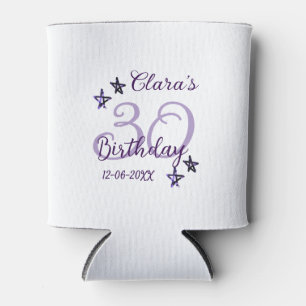 Purple glitter stars 30th birthday modern retro  can cooler