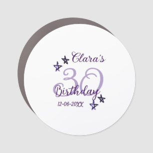 Purple glitter stars 30th birthday modern retro  car magnet