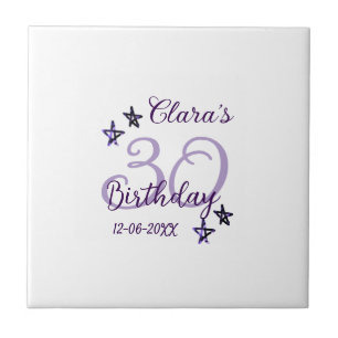 Purple glitter stars 30th birthday modern retro ceramic tile