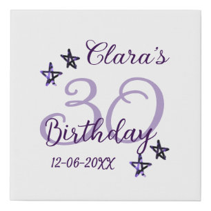 Purple glitter stars 30th birthday modern retro faux canvas print