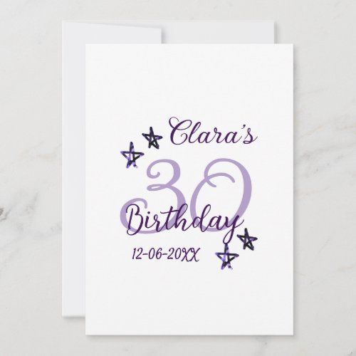 Purple glitter stars 30th birthday modern retro 
