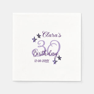 Purple glitter stars 30th birthday modern retro napkins