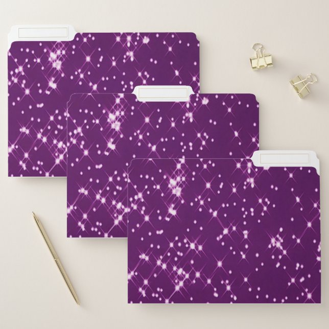 Purple glitter stars file folder (Set)