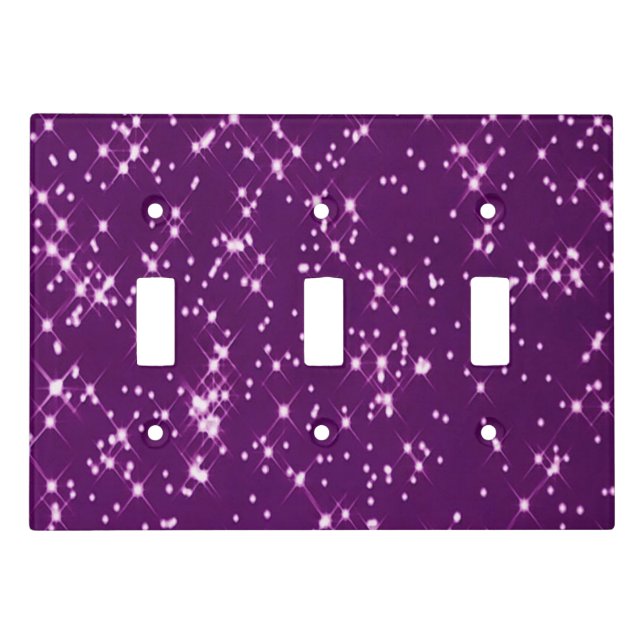 Purple glitter stars light switch cover (Front)
