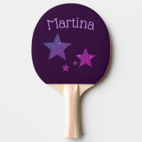 Purple Glitter stars personalized ping pong paddle