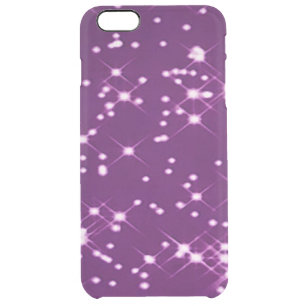 Purple glitter stars clear iPhone 6 plus case
