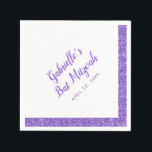 Purple Glitter Stripe Personalized Bat Mitzvah Napkins<br><div class="desc">Purple and Lavender Glitter Stripe Border napkins with customizable name and Bat Mitzvah luncheon or reception date. Great table accent for an elegant and modern Bat Mitzvah celebration, or change the wording for a Sweet 16 birthday, baby or bridal shower. The artwork is a printed image of glitter - no...</div>