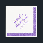 Purple Glitter Stripe Personalized Bat Mitzvah Napkins<br><div class="desc">Purple and Lavender Glitter Stripe Border napkins with customizable name and Bat Mitzvah luncheon or reception date. Great table accent for an elegant and modern Bat Mitzvah celebration, or change the wording for a Sweet 16 birthday, baby or bridal shower. The artwork is a printed image of glitter - no...</div>