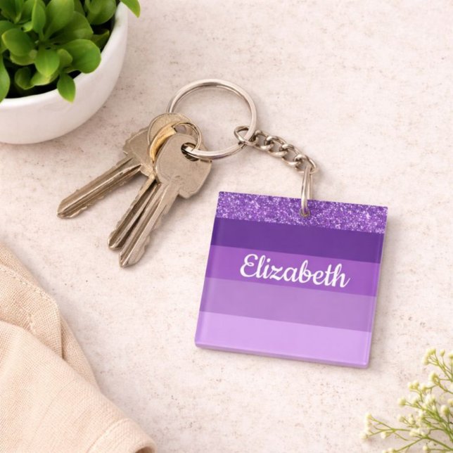 Purple Glitter Striped Monogram Keychain (Creator Uploaded)